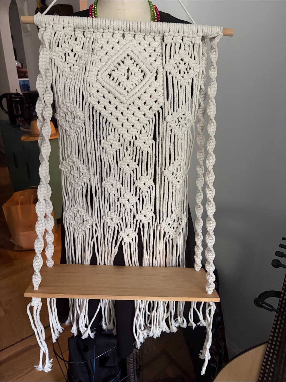 Handmade Macramé Wall Hanging Shelf - Natural White